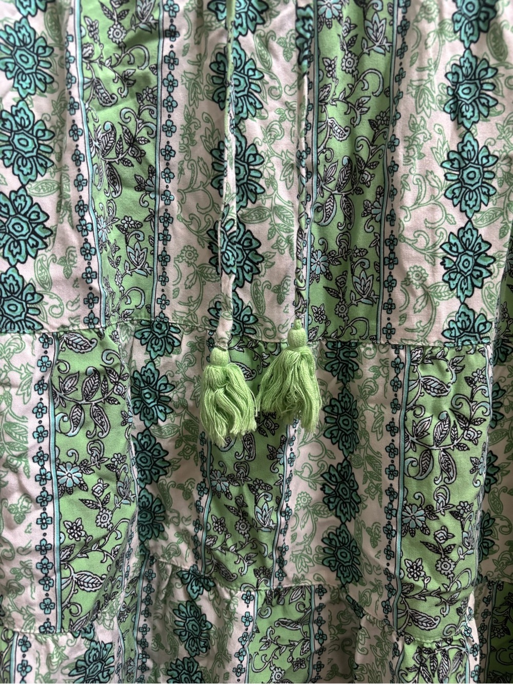 J. Jill Green Tiered Boho Mini Skirt Small w/ Tassel Drawstring, Size L, NWOT - Picture 3 of 6